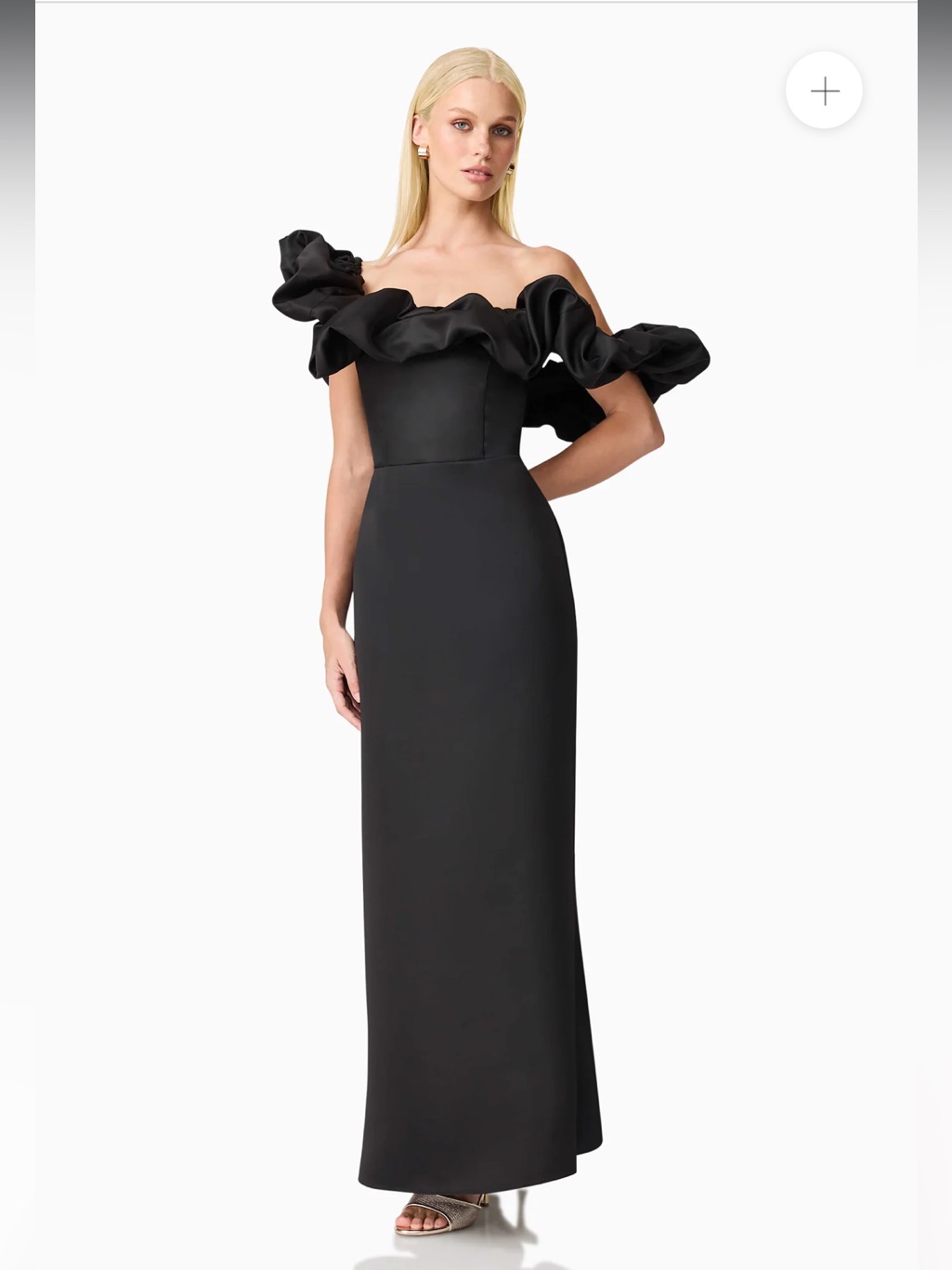 Elliatt Sharon Black Oversized Ruffle Neckline Satin Midi Dress Size Small New